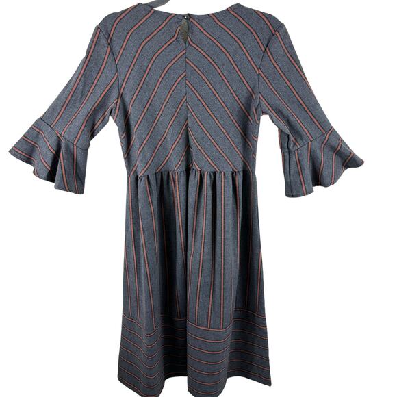 Raw Edge Boutique NWOT Striped 3/4 Bell Sleeve Round Neck Woven A-Line Dress S - Picture 3 of 9